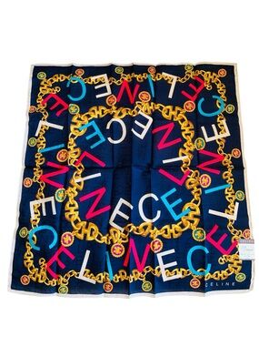 NWT CELINE Large Logo Chain Handkerchief Scarf 22” Cotton Made in Japan New Tag